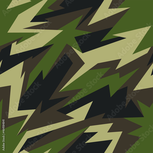 Seamless pattern with camouflage geometric trendy ornament. Military background for vinyl wrap and decal. Abstract endless camo vector texture.