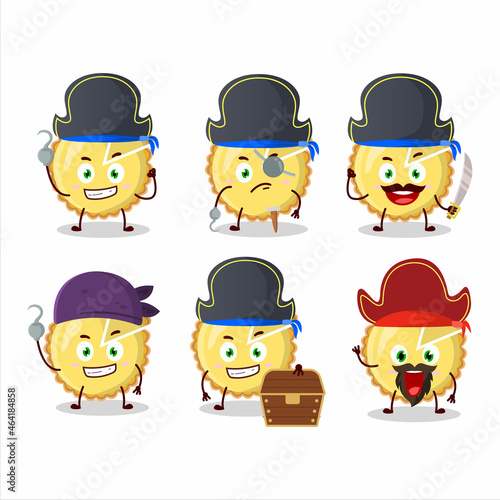 Cartoon character of lemon tart with various pirates emoticons