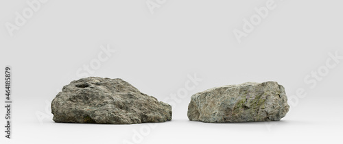 Two piece Isolated realistic rocks in white background, 3d Rendering © markOfshell