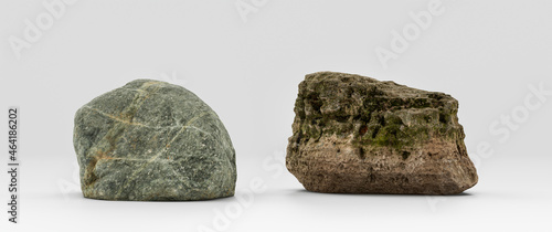 Two piece Isolated realistic rocks in white background, 3d Rendering