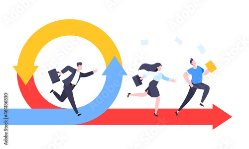 Agile development methodology business concept flat style design vector illustration isolated on white background. Agile life cycle for software development diagram. Business people run into project.