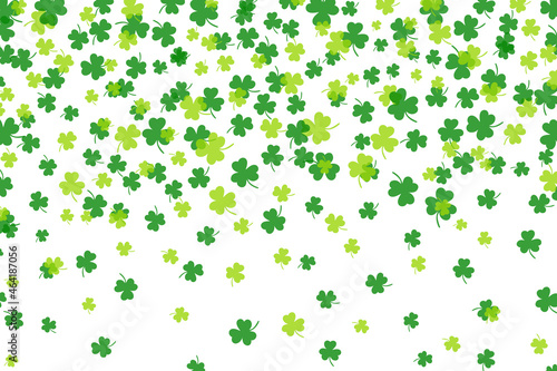 Shamrock or green clover leaves pattern background flat design vector illustration isolated on white background. St Patricks Day shamrock symbols decorative elements pattern.