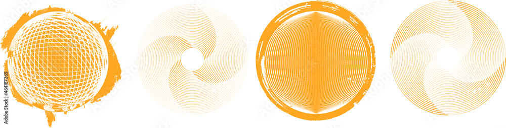 Grunge circle logo with lines. Unusual icon Design .Background texture with vector stripes .Geometric shape.