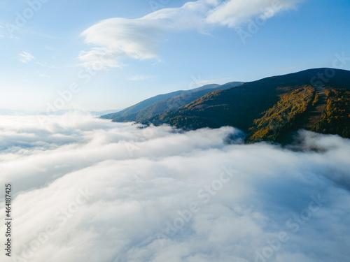 aerial landscape view of autumn carpathian mountains