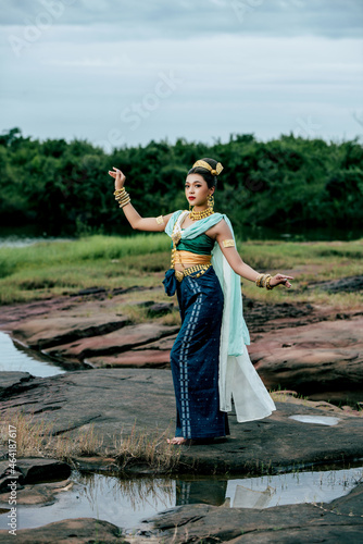 Young beautiful woman in legendary literary Thailand serpents photo