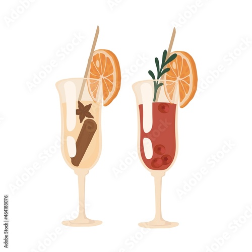 Glass. Cocktails. Celebration, party, Christmas, New Year. Birthday. Wedding. Isolated vector colorful element on a white background. 
