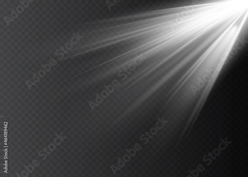 White glowing light explodes on a transparent background. Vector illustration of light decoration effect with ray
