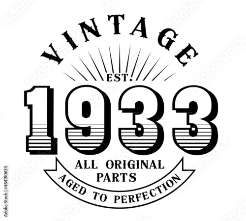vintage 1933 Aged to perfection Original parts, 1933 birthday typography design for T-shirt