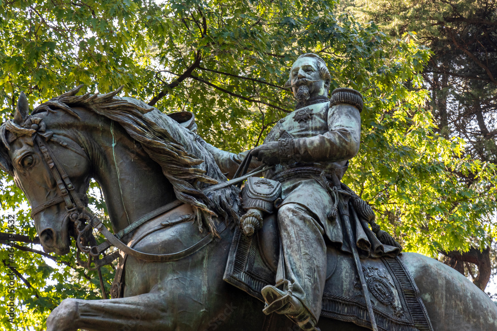 detailed view of a statue of Napoleon III in a park in Milan