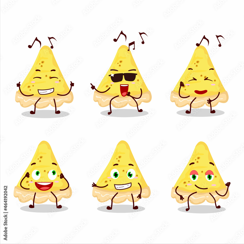 An image of slice of cheese tart dancer cartoon character enjoying the music An image of slice of cheese tart dancer cartoon character enjoying the music