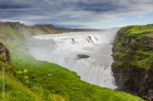 Amazing huge beautiful waterfall Gullfoss  famous landmark in Iceland