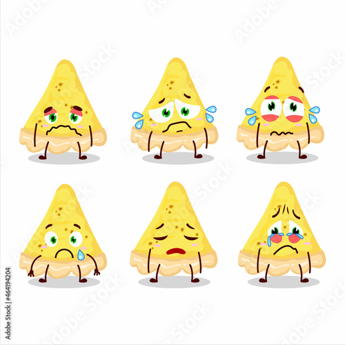 Slice of cheese tart cartoon character with sad expression