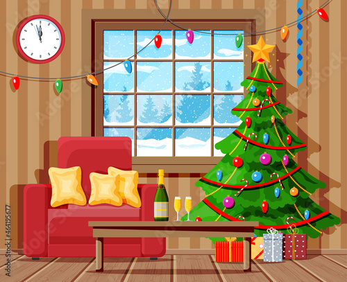 Cozy Interior of Christmas Living Room