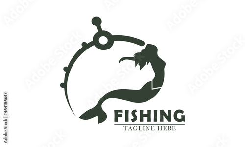 beautiful simple and elegant design of fishing rods and mermaids