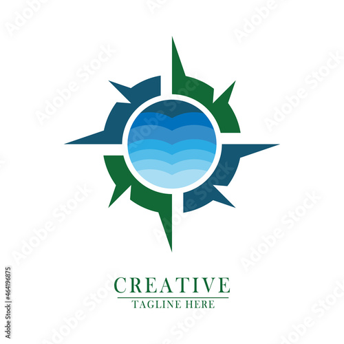 compass direction and circle of water gradation icon logo