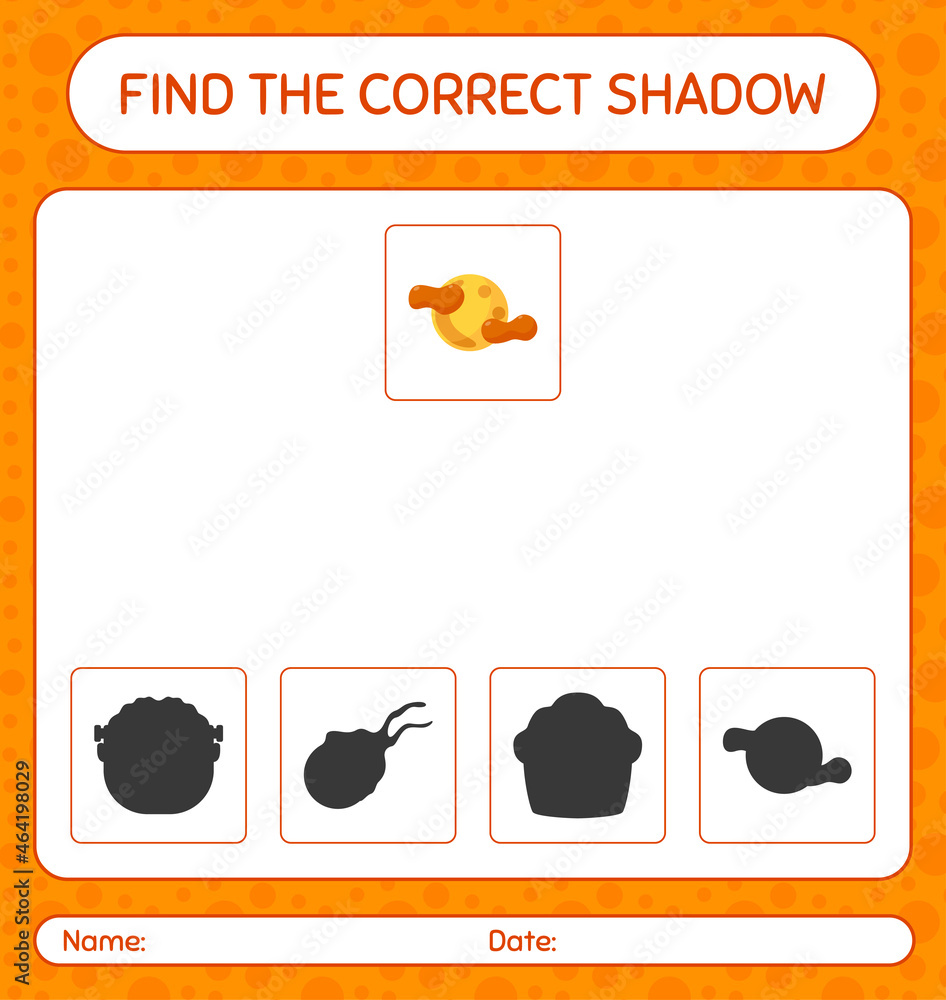 Find the correct shadows game with full moon. worksheet for preschool kids, kids activity sheet