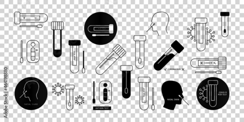 Medical laboratory analysis outline logo. Covid-19 PCR virus test vector line icon.