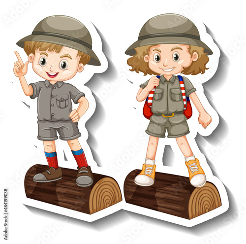 Couple kids wear safari outfit cartoon character sticker
