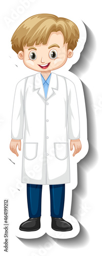 Scientist boy cartoon character sticker