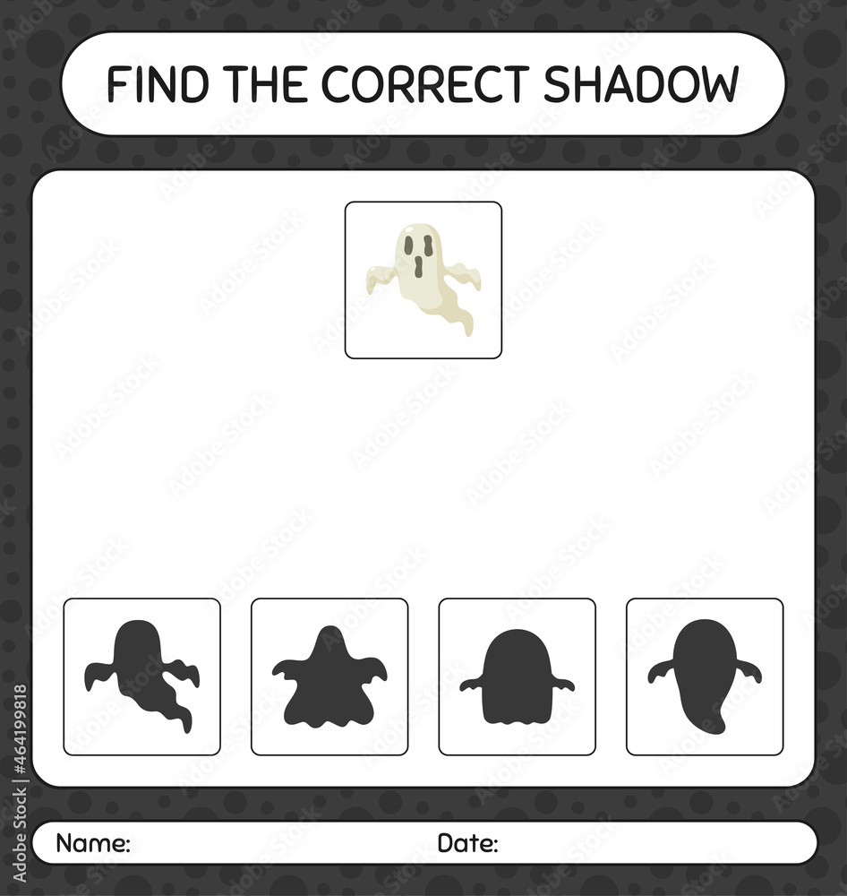 Fototapeta premium Find the correct shadows game with ghost. worksheet for preschool kids, kids activity sheet