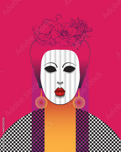 Wallpaper Mural Vector minimalist portrait of woman with earrings. Illustration modern art, colorful beauty face girl character. Graphic design for fashion style, poster, model background Torontodigital.ca