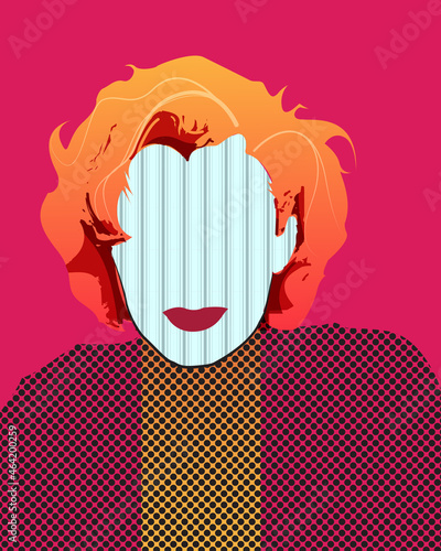 Vector minimal portrait of woman. Illustration modern art, colorful beauty face girl character. Graphic design for fashion style, retro or vintage poster, model background photo