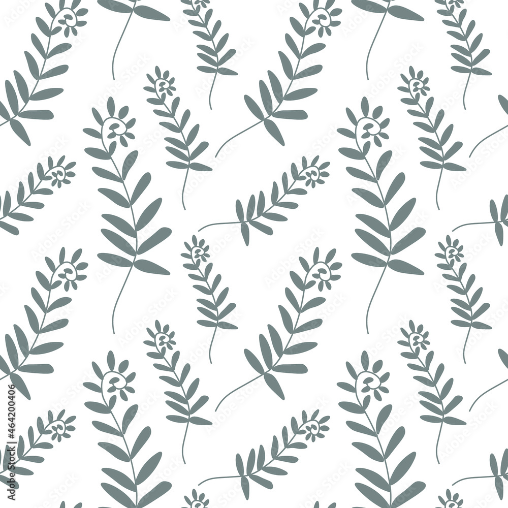 Naklejka premium Vector seamless pattern with Floral botanicals hand drawn gray line. Flowers repeating print with plants in doodle style.Design for textiles,packaging,social media,wrapping paper,scrapbook paper. 