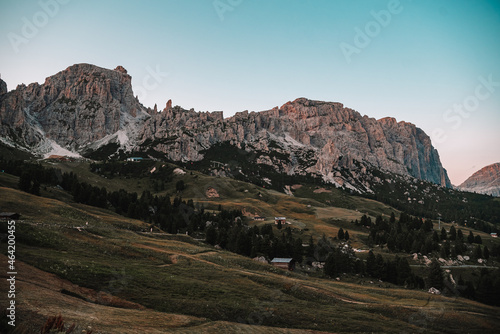 View of Gardena Pass in the Italian Alps, South Tyrol. photo