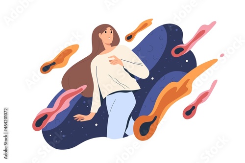 Person with stress, anxiety, tension and panic attacks from bad luck and adversities. Psychology concept of problems pressure and life crisis. Flat vector illustration isolated on white background