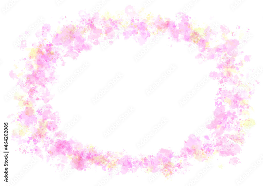 水彩風　ピンクの楕円形フレーム素材
