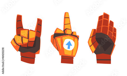 Metal Robot Orange Hand Showing Various Gesture Vector Set