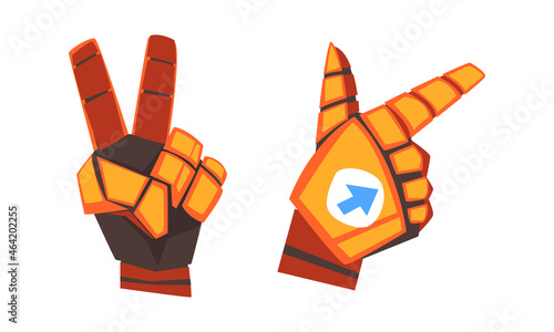 Metal Robot Orange Hand Showing Various Gesture Vector Set