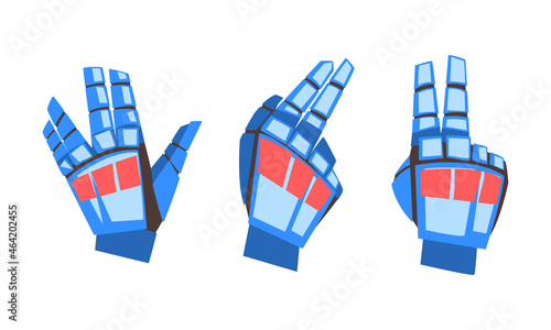Metal Robot Blue Hand Showing Various Gesture Vector Set