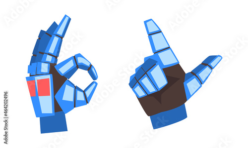 Metal Robot Blue Hand Showing Various Gesture Vector Set