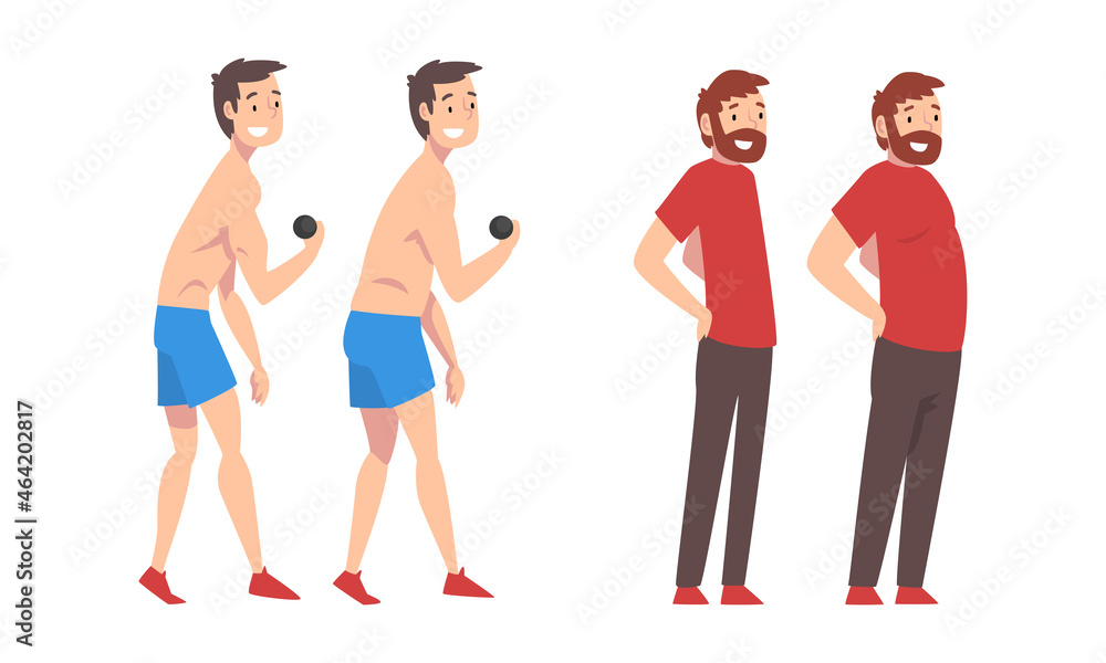 Fat and Slim Man Before and After Weight Loss Vector Set Fat and Slim Man Before and After Weight Loss Vector Set