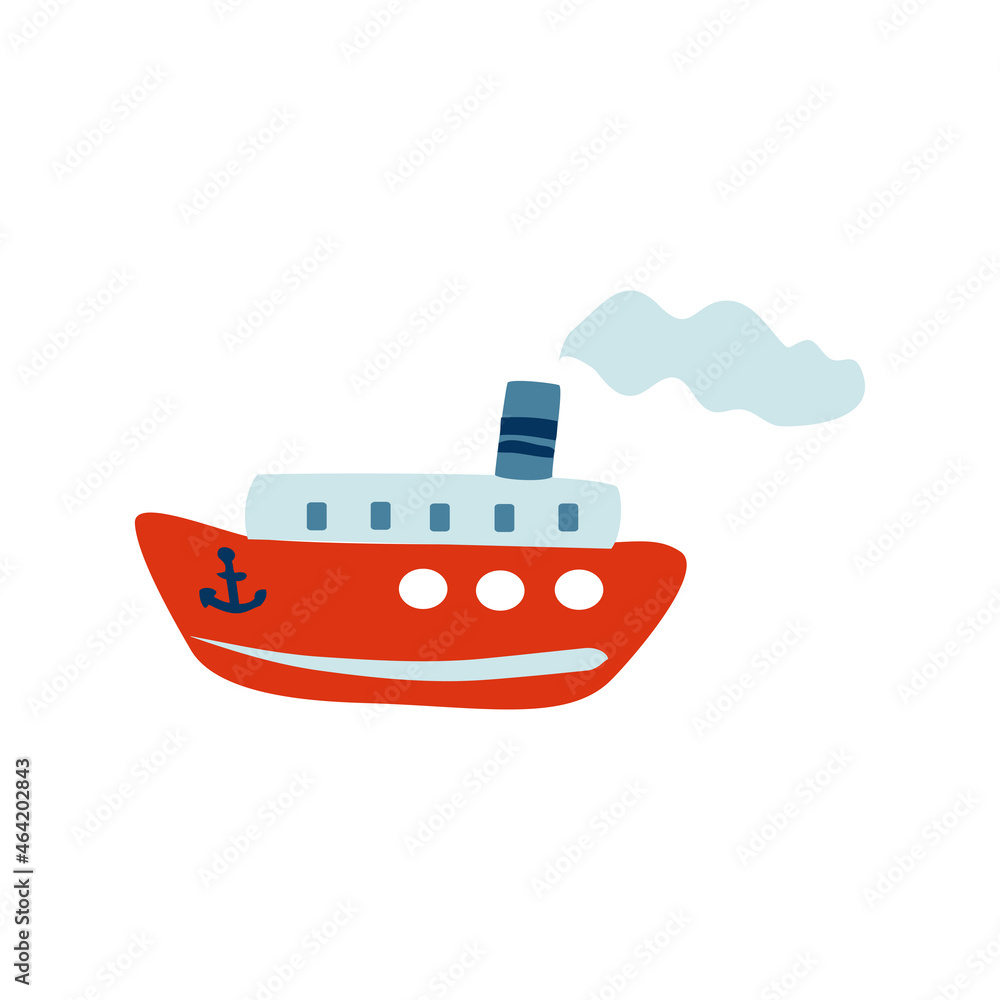 Marine vector ship isolated on white background, decorative flat sign vessel, cartoon sea transport, colorful symbol for travel design, greeting card, baby invitation Marine vector ship isolated on white background, decorative flat sign vessel, cartoon sea transport, colorful symbol for travel design, greeting card, baby invitation