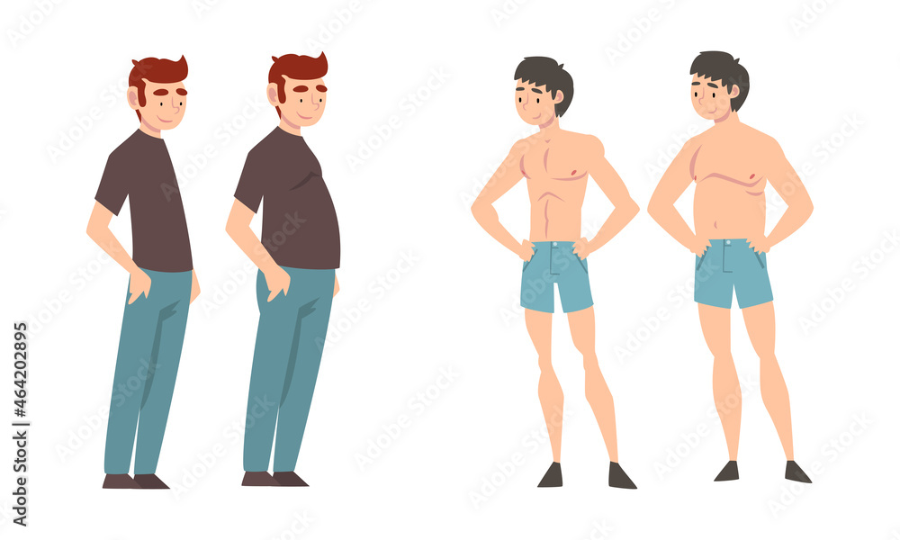 Fat and Slim Man Before and After Weight Loss Vector Set Fat and Slim Man Before and After Weight Loss Vector Set