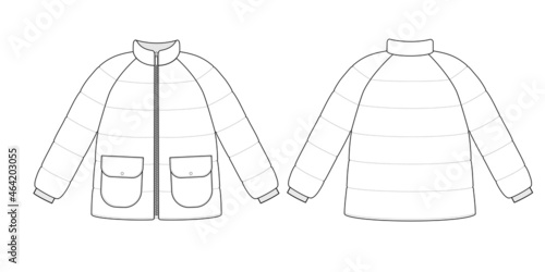 Fashion technical drawing of down zip jacket