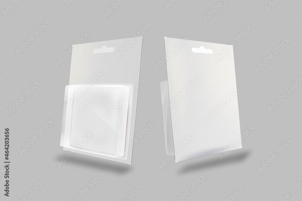 Empty blank blister packaging mock up isolated on grey background. 3d rendering. - obrazy, fototapety, plakaty 