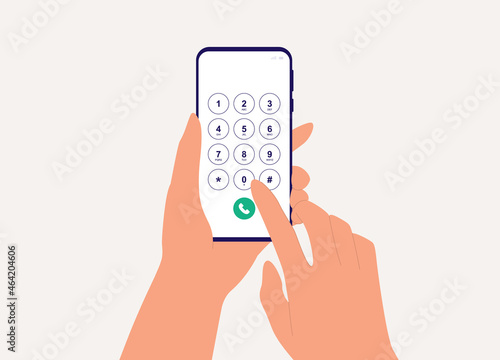 A Person's Hand With Smartphone Dialing Number.