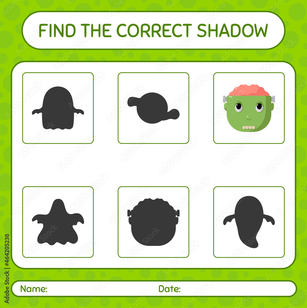 Find the correct shadows game with frankenstein. worksheet for preschool kids, kids activity sheet