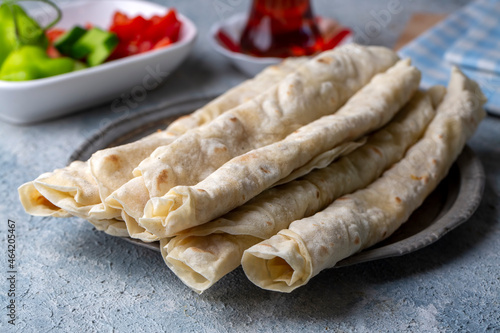 Traditional, local Turkish food; cheese pastry wrap (Turkish name; Sikma)