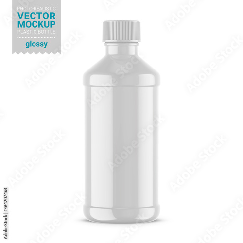 White glossy plastic bottle mockup. Vector illustration.