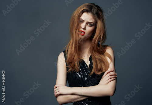 pretty woman Red hair charm posing cosmetics dark background © SHOTPRIME STUDIO