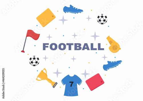 Playing Football with Boys Play Soccer Wear Sports Uniform Various Movements Such as Kicking, Holding, Defending, Parrying and Attacking in Field. Vector Illustration