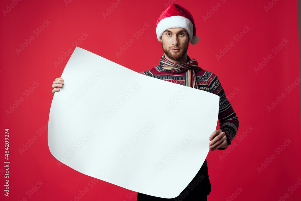 handsome man in a christmas white mockup poster isolated background