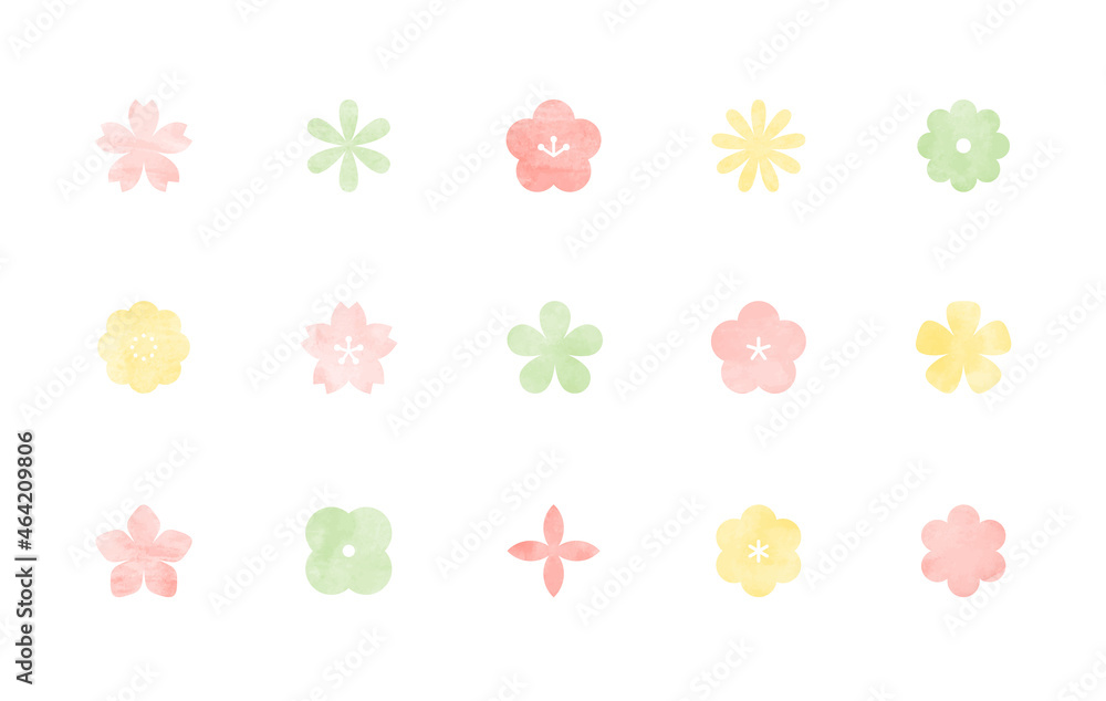 水彩風の花のアイコンのセット シンプル イラスト 春 桜 梅 植物 フラワー 飾り 装飾 素材 Vektornyj Obekt Stock Adobe Stock