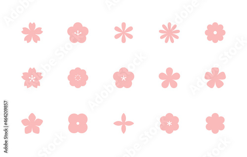 花のアイコンのセット　シンプル　イラスト　春　桜　梅　植物　フラワー　飾り　装飾　素材　花びら