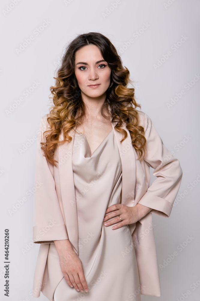 portrait of a smiling woman in profile. The caucasian face is covered with hair. The concept of skin care, natural cosmetics, Brazilian blowout, chemistry, painting with henna portrait of a smiling woman in profile. The caucasian face is covered with hair. The concept of skin care, natural cosmetics, Brazilian blowout, chemistry, painting with henna