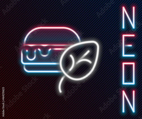 Glowing neon line Vegan food diet icon isolated on black background. Organic, bio, eco symbol. Vegan, no meat, lactose free, healthy, fresh and nonviolent food. Colorful outline concept. Vector